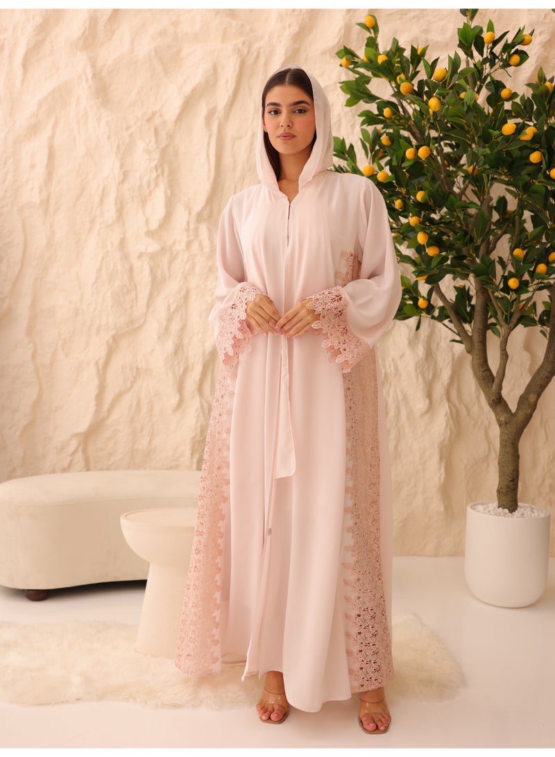 IKKXA Rosewood Lace Abaya ABY1229 Pink - Image 1